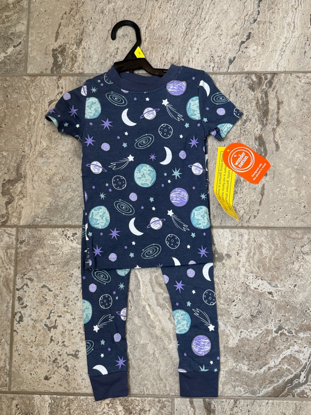 NWT Size 3T Space Print Pajama Set - Navy with Purple & Mint Planets